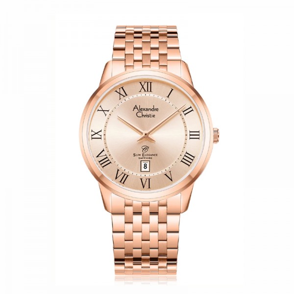 Alexandre Christie AC 8709 Full Rosegold Roman Man Slim Elegance Sapphire MDBRGLNRM